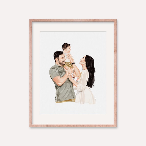 Hand-Drawn Custom Family Portrait, Watercolor Family Painting from Photo, First Father's Day Gift
