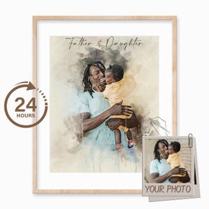 Ritratto di padre e figlia dipinto da foto / Regalo personalizzato per la festa del papà / Ritratto di famiglia ad acquerello / Regalo di anniversario personalizzato per lui