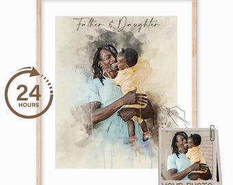 Father Daughter Painting Portrait from Photo | Custom Father's Day Gift | Watercolor Family Portrait | Personalized Anniversary Gift for Him