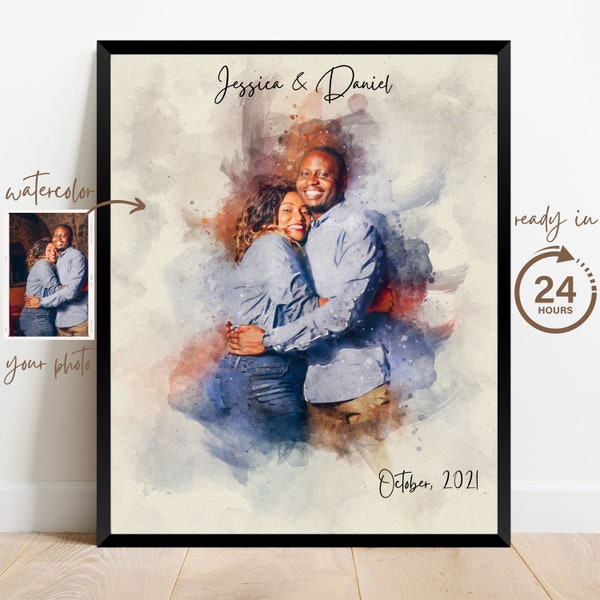 Watercolor Portrait, Couple Painting from Photo, Custom Anniversary Wedding Gift for Husband Wife, Drawing, Illustration, Personalized Gift