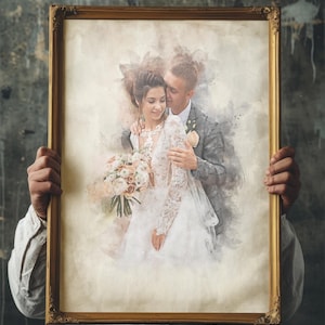 Watercolor Custom Portrait from Photo, Wedding Anniversary Gift for Wife Husband Parents, Personalized Watercolor Painting, Unique Wall Art