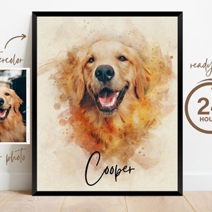 Personalized Watercolor Dog Portrait from Photo, Dog Portrait, Loss of Dog Cat Pet Gift Memorial, Painting from Photo, Pet Portrait Custom image 1