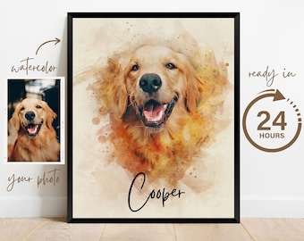 Personalized Watercolor Dog Portrait from Photo, Dog Portrait, Loss of Dog Cat Pet Gift Memorial, Painting from Photo, Pet Portrait Custom
