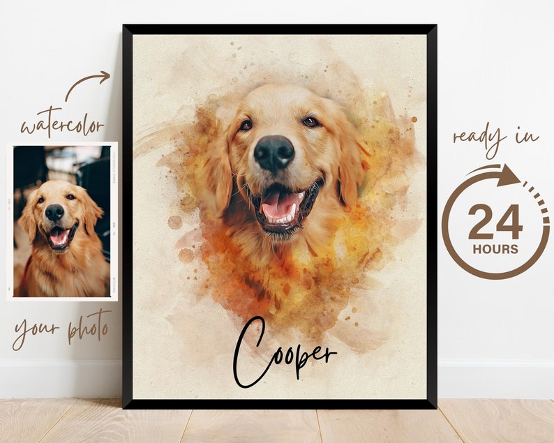 Personalized Watercolor Dog Portrait from Photo, Dog Portrait, Loss of Dog Cat Pet Gift Memorial, Painting from Photo, Pet Portrait Custom image 1