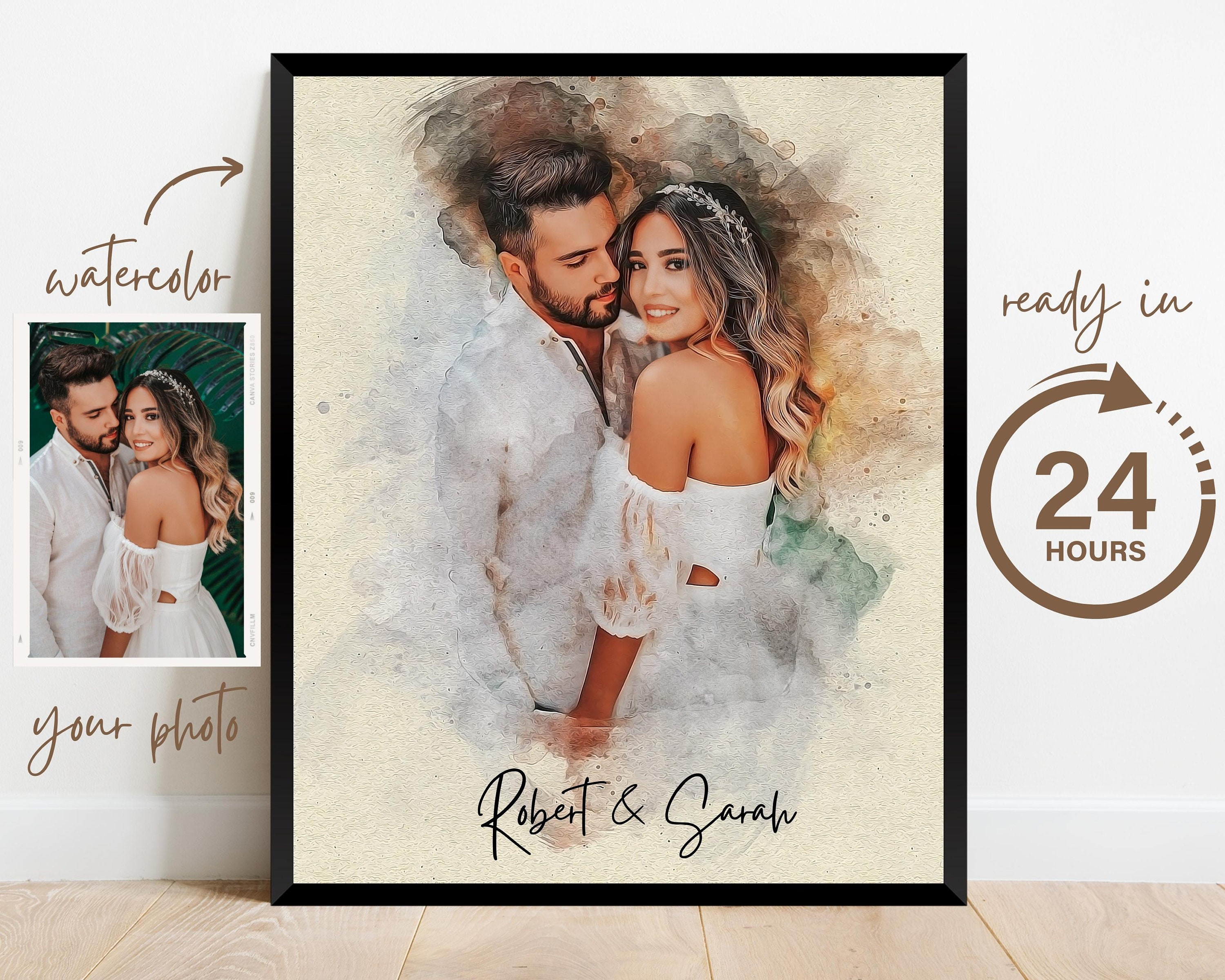 Personalized Watercolor Couple Painting Portrait From Photo, Custom  Anniversary Wedding Gift for Wife Husband Couple, Custom Family Portrait 