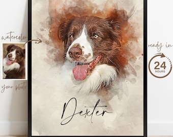 Personalized Watercolor Dog Portrait, Custom Pet Painting, Dog Memorial Gift