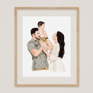 Handgetekende aangepaste familieportret, aquarel familie schilderij van foto, familieportret, handgeschilderd portret, huwelijksverjaardag cadeau