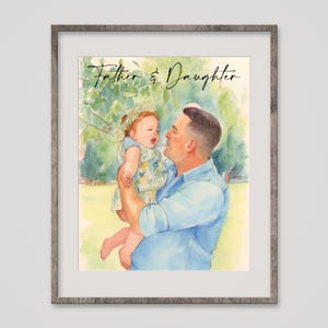 Father and Daughter Print, Hand-Painted Portrait Painting from Photo, Personalized Father&#39;s Day Gift from Daughter, Watercolor Art Painting
