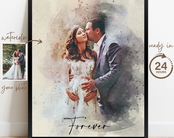Retrato personalizado en acuarela / Regalo de aniversario o boda (Pintura digital)