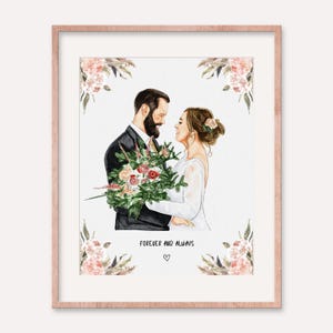 Cadeau d'anniversaire de mariage pour femme et mari, cadeau portrait personnalisé, portrait à l'aquarelle, portrait à partir d'une photo, portrait de couple, peinture personnalisée
