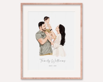 Custom Family Portrait from Photo, Family Drawing, Watercolor Painting, Personalized Father's Day Gift