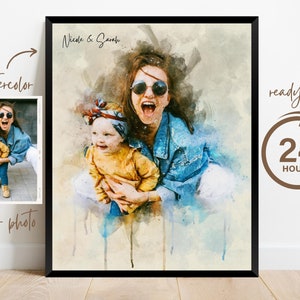Regalo per mamma, nonna, ritratto di famiglia, ritratto ad acquerello personalizzato per la festa della mamma da foto, stampa mamma-figlia, regalo da figlia