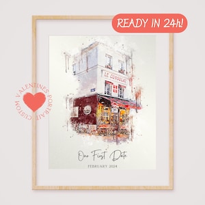 Our First Date Venue Portrait | | Custom Watercolor Couple Drawing | Hand-Drawn Venue Illustration | Anniversary Keepsake | Valentines Gift