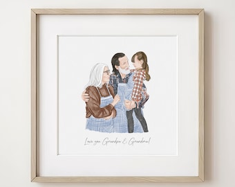 Grandparents Gift, Custom Family Portrait Painting, Grandma Gift, Grandpa Gift, Miniature Portrait, Grandparents Wall Art, Custom Painting