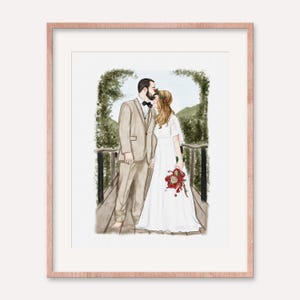 Huwelijksverjaardagscadeau voor man of vrouw, aangepast paarportret, aquarel van foto, tekening trouwlocatie, handgeschilderd