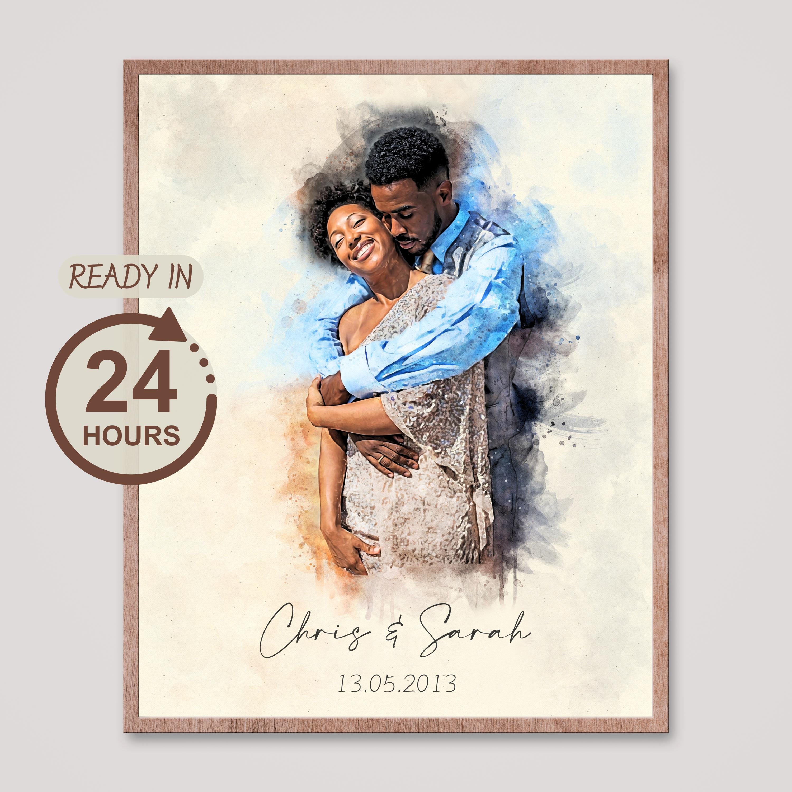 Wedding Anniversary Gift for Wife Husband, Watercolor Couple Portrait Painting from Photo, Engagement Gift, 1st Anniversary Portrait Gift