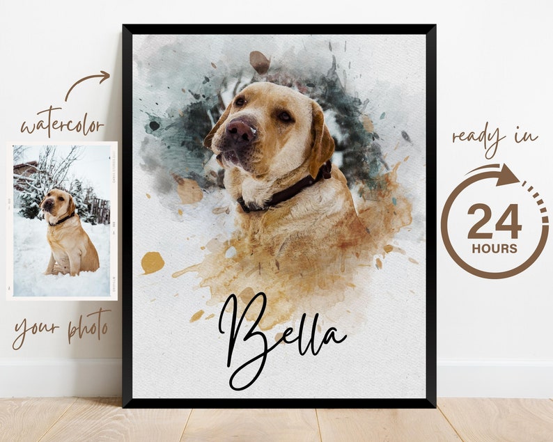 Personalized Watercolor Dog Portrait from Photo, Dog Portrait, Loss of Dog Cat Pet Gift Memorial, Painting from Photo, Pet Portrait Custom image 6