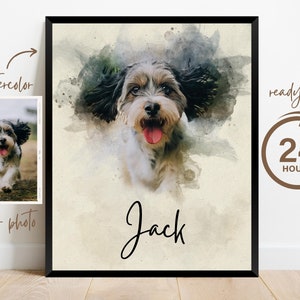 Personalized Watercolor Dog Portrait from Photo, Dog Portrait, Loss of Dog Cat Pet Gift Memorial, Painting from Photo, Pet Portrait Custom image 3