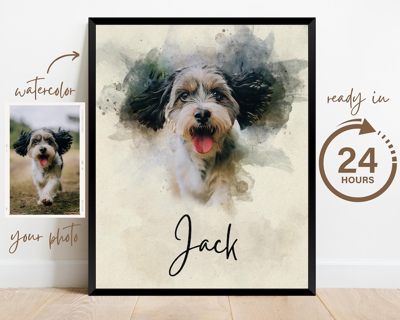 Personalized Watercolor Dog Portrait from Photo, Dog Portrait, Loss of Dog Cat Pet Gift Memorial, Painting from Photo, Pet Portrait Custom image 3