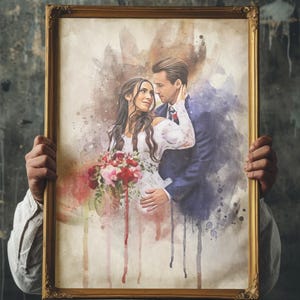 Aquarell Paar Porträt Gemälde vom Foto, Geschenk zum Jahrestag, Benutzerdefinierte Jubiläumsgeschenk für Ehemann, personalisiertes Aquarell Porträt