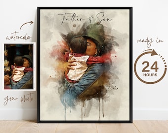 Custom Watercolor Family Portrait from Photo | Father's Day Gift (Digital File)