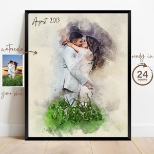 Watercolor Couple Portrait Painting from Photo, Anniversary Wedding Gift for Husband Wife Parents, Custom Relationship Gift, Family Portrait
