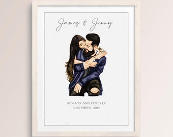 Retrato de pareja personalizado: acuarela pintada a mano (archivo digital)