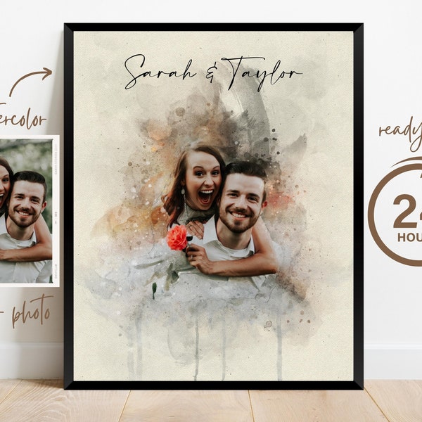 Boyfriend Birthday Gift, Personalized Boyfriend Gift, Couple Portrait, Watercolor Painting, Birthday Gift for Him, Relationship Couple Gift