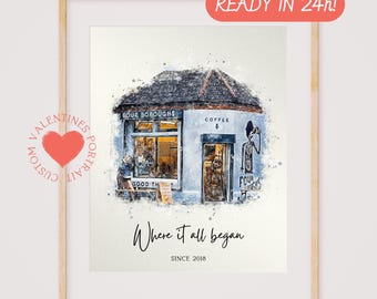 Custom Watercolor Portrait, First Date Location, Anniversary Gift (Digital File)