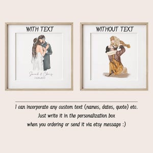 Puede incluir: Dos impresiones art&iacute;sticas enmarcadas. Una muestra a una pareja abraz&aacute;ndose, con el texto "WITH TEXT", nombres y una fecha. La otra muestra a una persona sosteniendo a un ni&ntilde;o. El texto de abajo dice: "I can incorporate any custom text (names, dates, quote) etc."