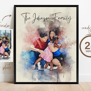 Benutzerdefinierte Familienporträt, Familienillustration, Familienfotogeschenk, Familiengeschenk, personalisierte Aquarellmalerei Porträt vom Foto
