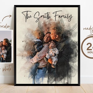 Gepersonaliseerd familieportret, familieillustratie, familiecadeau, familiecadeau, aangepaste aquarelportretschilderij van foto