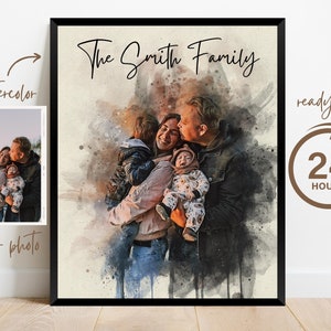 Personalized Family Portrait, Family Illustration, Family Gift, Family Present, Custom Watercolor Portrait Painting from Photo