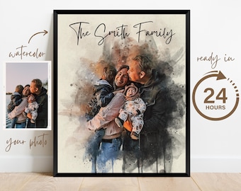 Personalized Family Portrait, Family Illustration, Family Gift, Family Present, Custom Watercolor Portrait Painting from Photo
