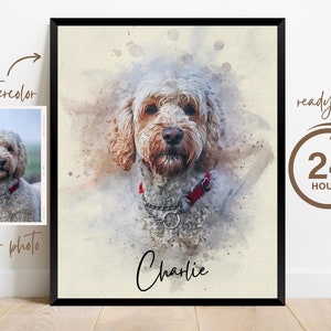 Personalized Watercolor Dog Portrait from Photo, Dog Portrait, Loss of Dog Cat Pet Gift Memorial, Painting from Photo, Pet Portrait Custom image 4