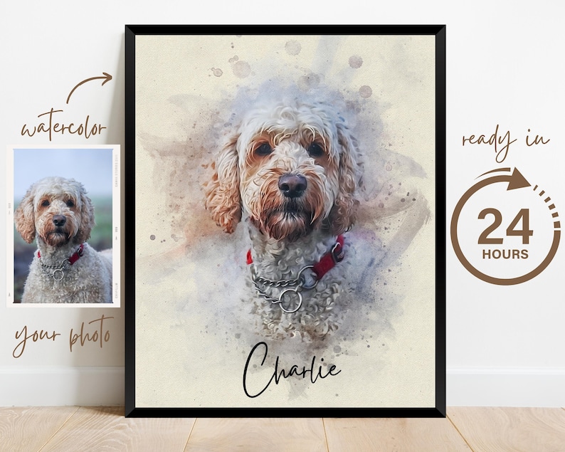 Personalized Watercolor Dog Portrait from Photo, Dog Portrait, Loss of Dog Cat Pet Gift Memorial, Painting from Photo, Pet Portrait Custom image 4