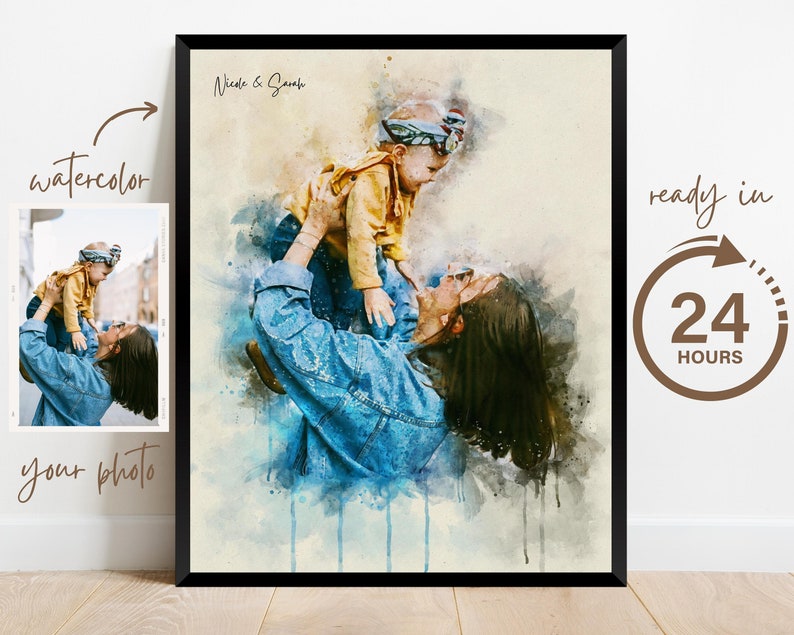 Wedding Anniversary Gift for Wife Husband, Watercolor Couple Portrait Painting from Photo, Engagement Gift, 1st Anniversary Gift, Wall Art image 8