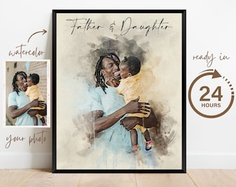 Custom Father's Day Gift | Father Daughter Son Painting Portrait from Photo | Watercolor Family Portrait | Personalized Gift for Husband
