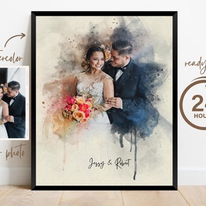 Anniversary Gift for Wife Husband, Anniversary Present, 1st Anniversary Gift, Custom Watercolor Couple Portrait Painting from Photo