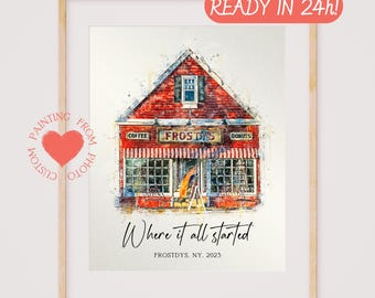 Our First Date Venue Portrait | Custom Watercolor Couple Drawing | Hand-Drawn Venue Illustration | Anniversary Keepsake | Valentines Gift