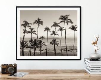 Hawaii Sepia zwart-wit kunstprint | Palmbomen | Maui-fotografie | Paradijs | Tropisch | Beeldende kunst | Woondecoratie | Kunst aan de muur | Foto