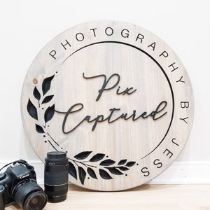 Custom Wood Logo Sign, Photography Studio Sign, Small Business Logo, Round 3D Sign, Any Logo or Design