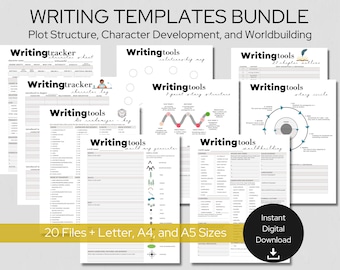Writing Templates Bundle - Plot Structure, Character Writing, and Worldbuilding - Writing Help and Author Tools for Crafting Story Elements