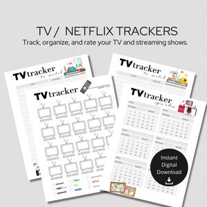TV Show Trackers - TV Journal to Rate and Track TV Series, Episodes, Streaming Services, Shows to Watch, Recommendations - Digital Printable
