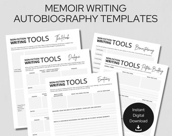 Modèles d'autobiographie pour la rédaction de mémoires - Rédigez votre histoire - Modèle de biographie, contours, boîte à outils d'écriture pour écrivains - Téléchargement instantané au format PDF