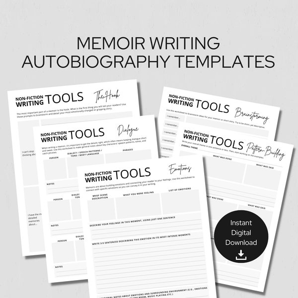 Memoir Writing Autobiography Templates - Write Your Story - Biography Template, Outlines, Writing Toolkit for Writers - PDF Instant Download