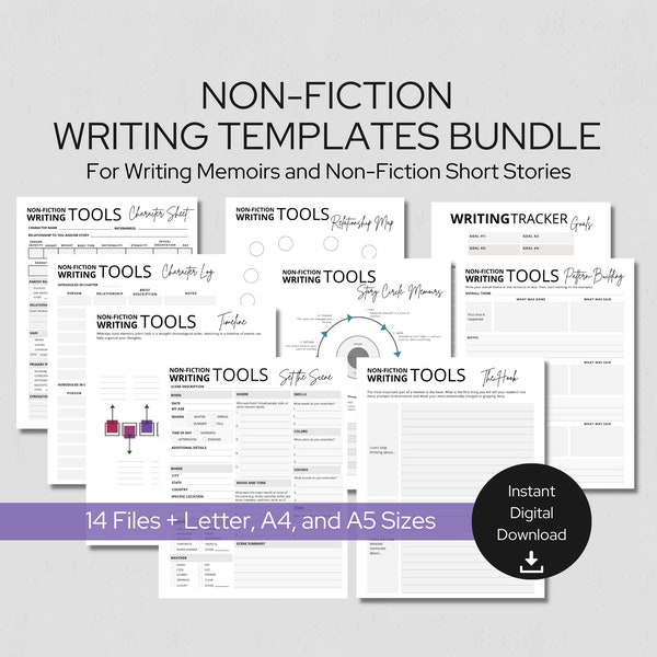 Non-Fiction Writing Bundle - Author Tools to Write Your Memoir or Short Story - Plotting, Dialogue, and Character Prompts to Tell Your Story