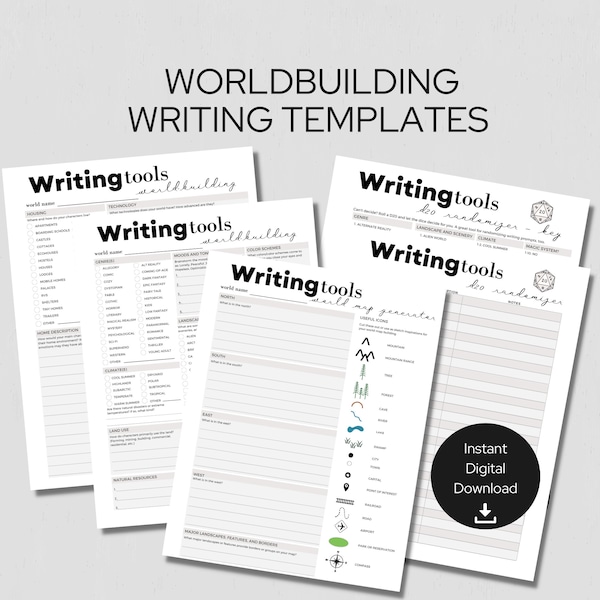 World-Building Writing Tools - Writing World Planner, Novel Writing, D&D RP - Organize and Plan Rich, Detailed Worlds - Instant Download