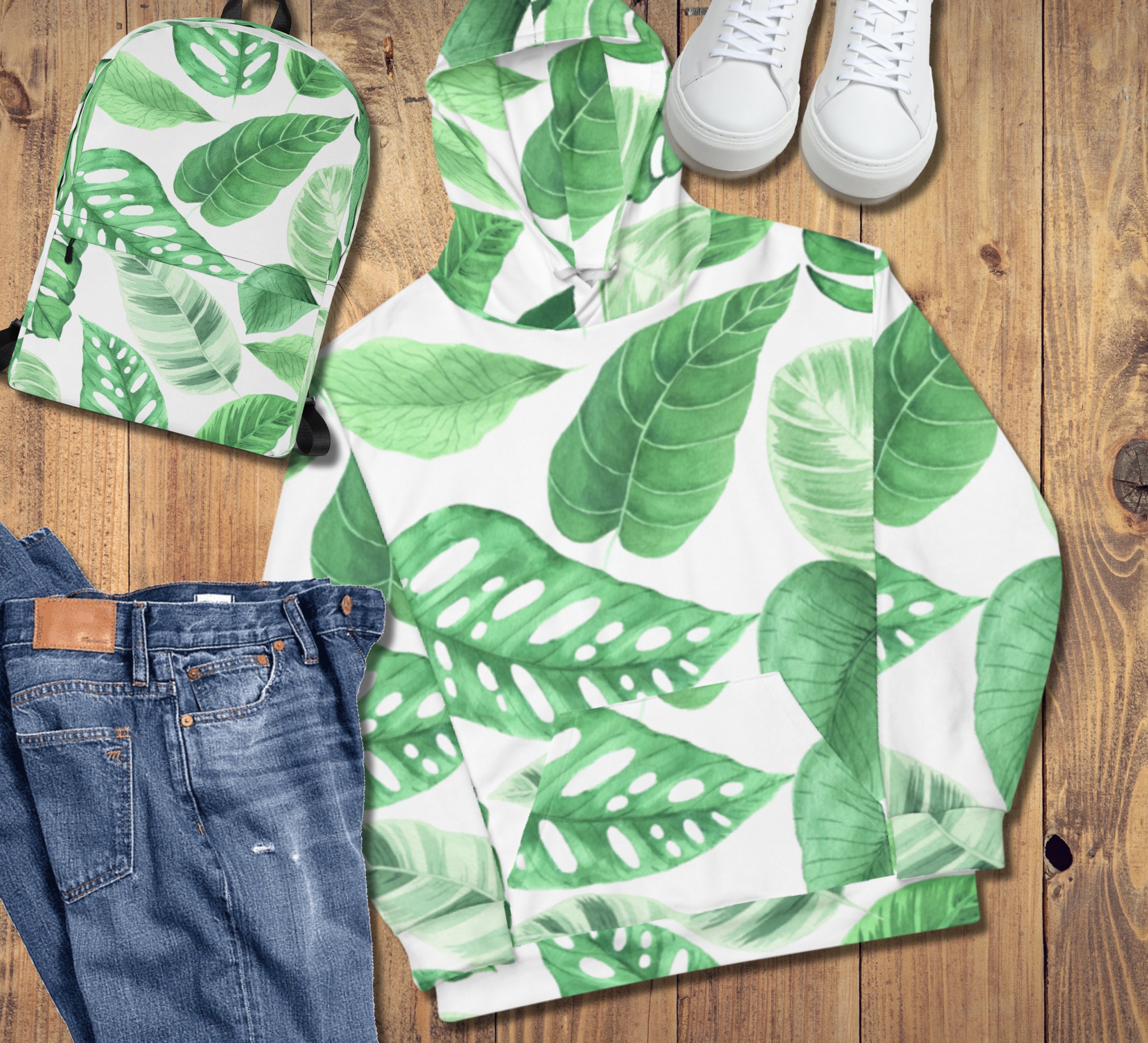 Tropical Leaves All Over Print Hoodie Tropical Hoodie Etsy
