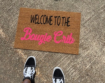 Hand-Painted Welcome Doormat, "Bougie Crib" Design, Housewarming Gift